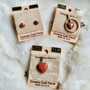 Vintage semi precious genuine goldstone necklaces, and earrings NWT